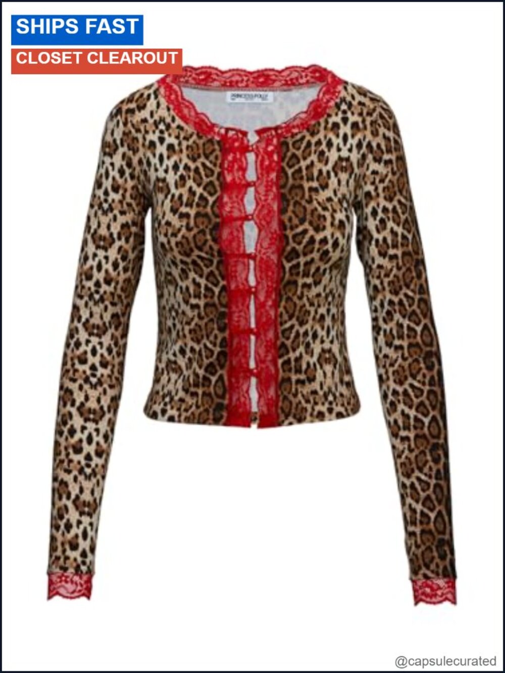 Leopard Print Long Sleeve Button Detail Crop Top